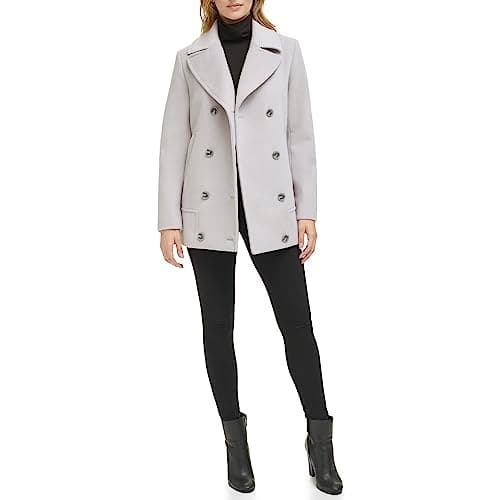 Kenneth Cole Women's Double Breast Wool Coat with Notch Collar Button Details — Button Stone