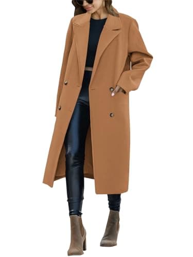Saodimallsu Women's Trench Coat Winter Long Pea Coat Casual Office Overcoat with Pockets — Camel