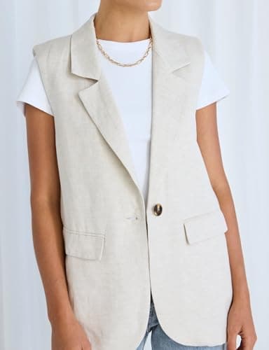 IDEALSANXUN Women's Lightweight Linen Sleeveless Blazer Vest Tops