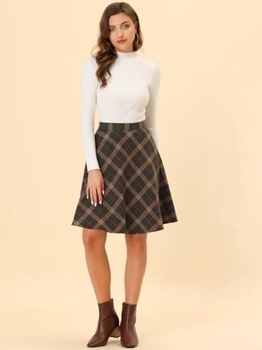 Allegra K Women's Vintage Tartan Knee-Length A-Line Elastic Waist Skirt