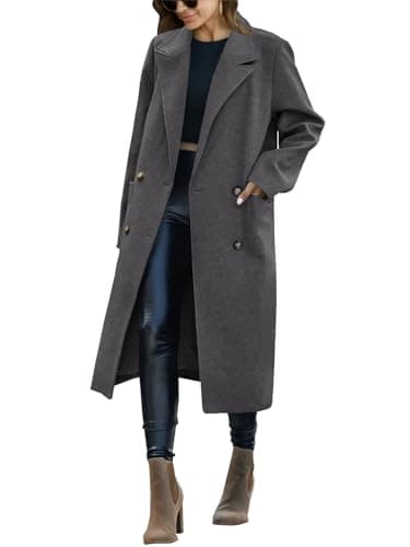 Saodimallsu Women's Trench Coat Winter Long Pea Coat Casual Office Overcoat with Pockets — D-grey