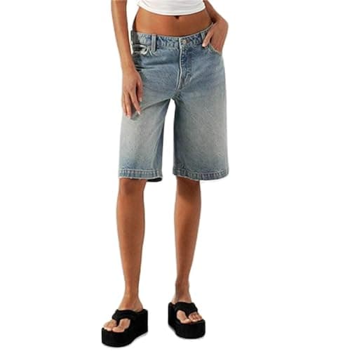 Raruxxin Women's Y2K Wide Leg Low Waist Cargo Jean Shorts with Pockets — H Light Blue