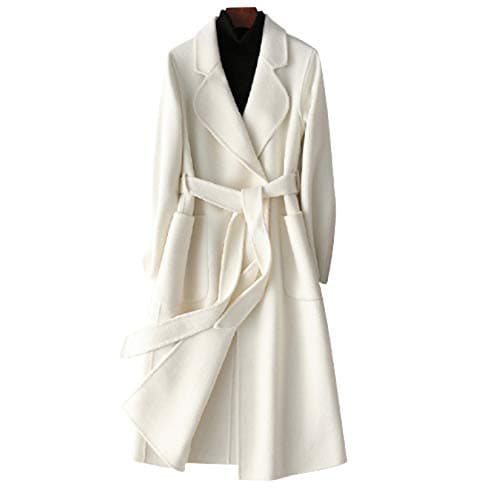 XMZFQ Women's Wool Trench Coat Solid Color V-Neck Slim Warm Overcoat