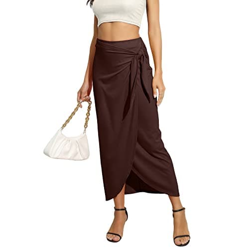 Maxi Skirt High Waist Wrap Pencil Long Skirts for Women — Coffee