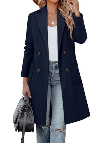 CHICZONE Women's Mid-Length Notch Lapel Double Breasted Wool Coat Winter Overwear — A-navy Blue