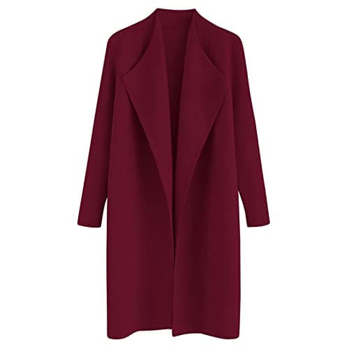 CHICWISH Women's Elegant Open Front Knit Coat Cardigan — Burgundy