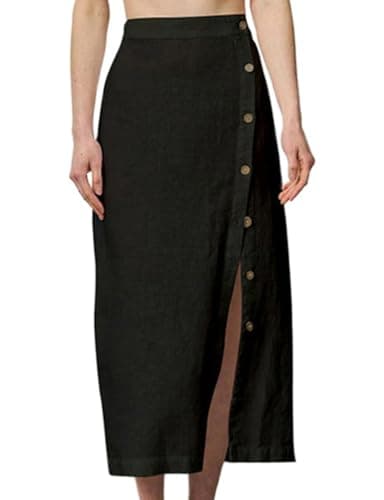 IDEALSANXUN High Waisted Flowy Midi Skirt for Women Spring Summer — Black