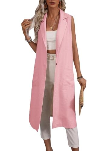 Mina Self 2025 Lightweight Summer Linen Blazer Jacket for Women Casual Work Outerwear with Pockets — Pink