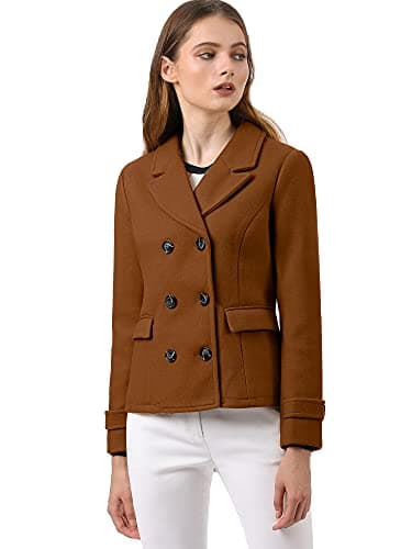 Allegra K Women's Notched Lapel Pea Coat