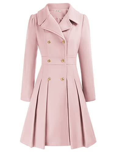 GRACE KARIN Women's Trench Coat Notch Lapel Double Breasted Pea Coat Jacket — Light Pink
