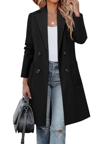 CHICZONE Women's Mid-Length Notch Lapel Double Breasted Wool Coat Winter Overwear — A-black