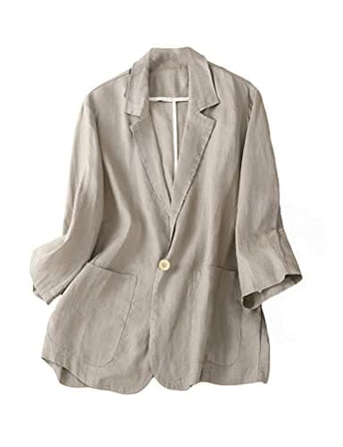 Cotton Linen Blazer Women Suit Jacket for Work — 1-grey