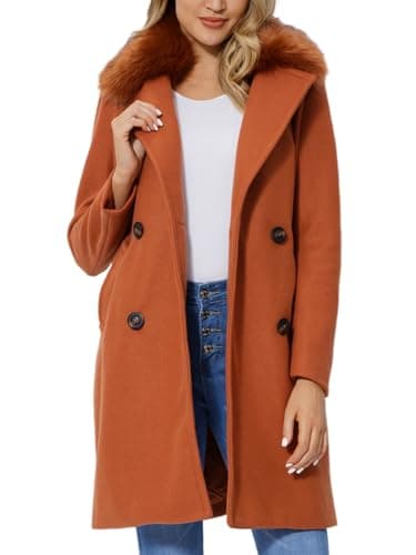 Bellivera Women's Wool Blend Winter Trench Coat — Brown With Collar