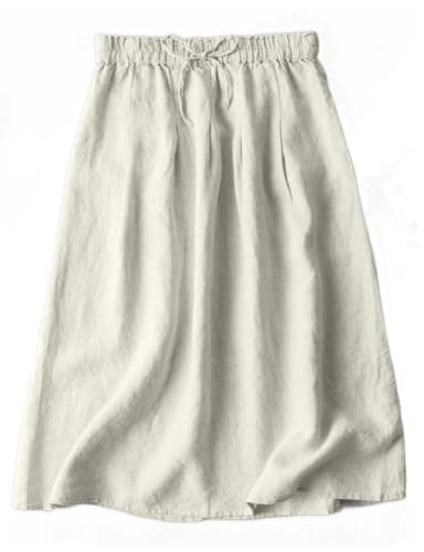 Linen Skirts for Women: A Line Casual Flowy Elastic High Waisted Drawstring Midi Skirt