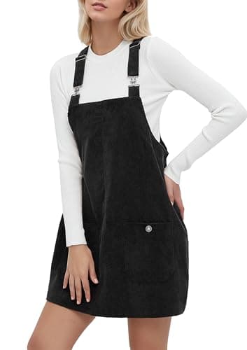 YUENIU Women's Stylish Corduroy Overall Dress with Adjustable Straps Pockets