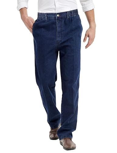 Men's Elastic Waist Jeans with Zipper and Button