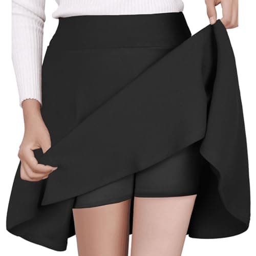 Women's Mini Flared A-Line Stretchy Party Skirts with Shorts — Black