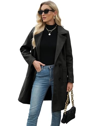 Bankeng Women Winter Mid-Long Wool Blend Notch Lapel Coat — Black