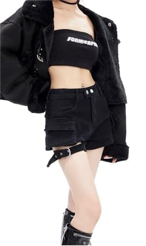 IDEWO Women's Denim Cargo Shorts - Y2k Vintage Grunge Goth — Black