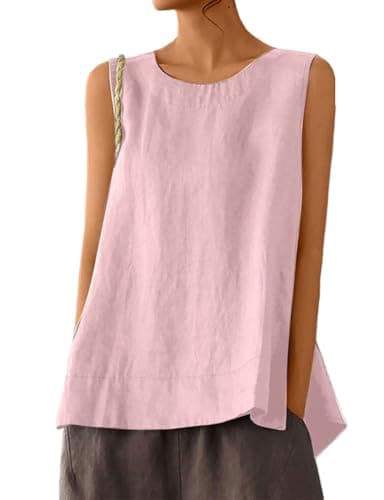 IDEALSANXUN Women's Linen Tank Tops Lightweight Sleeveless Vest Shirt — Pink