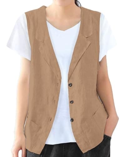 Linen Sleeveless Blazer Jacket for Women — Khaki