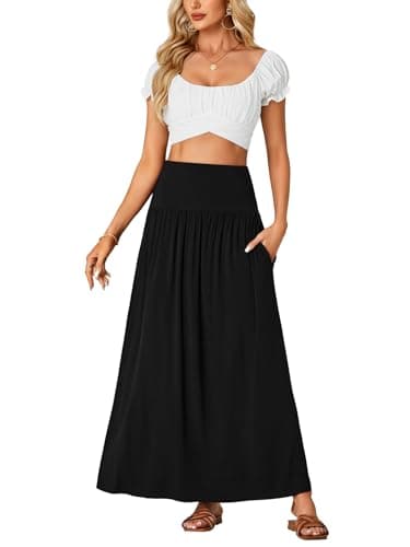 Vrtige Women's High-Waist Flowy A-Line Maxi Skirt with Pockets