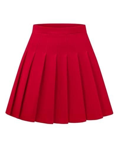 Shestellar Women's Comfortable High-Waist Pleated Mini Skirt — Red