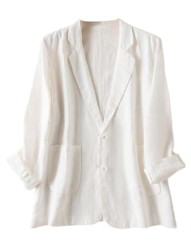 IDEALSANXUN Womens Linen Blazer - Lightweight Casual Suit Jacket — White