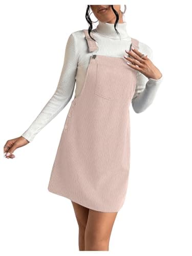 Milumia Women's Corduroy Button Front Mini Pinafore Dress with Pocket — Dusty Pink