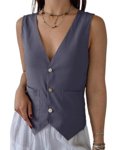 IDEALSANXUN Women's Linen Vest Lightweight Blazer Cardigan Summer Top