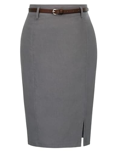Kate Kasin Women's Bodycon Pencil Skirt with Belt — Grey