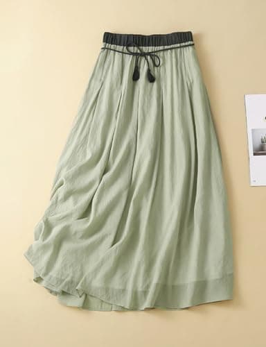 ideal SanXun Women's Lightweight Casual Vintage Drawstring Midi Skirts