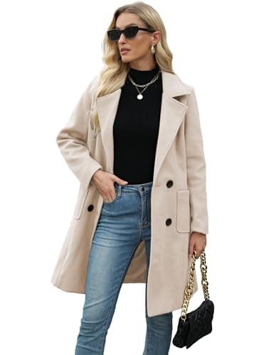Bankeng Women Winter Mid-Long Wool Blend Notch Lapel Coat — Cream White