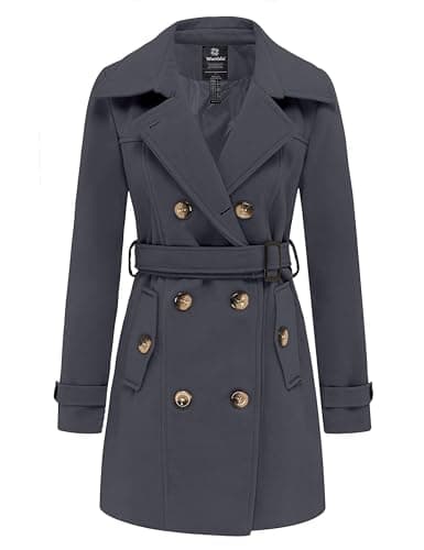 Women's Double Breasted Winter Trench Coat with Belt by Wantdo — Charcoal Grey