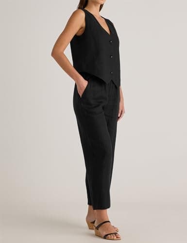 Casual Linen V Neck Button Down Tank Top for Women