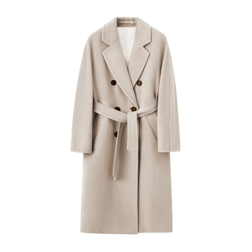 Himosyber Women's Wool Blend Camel Pea Coat with Notched Collar — Beige
