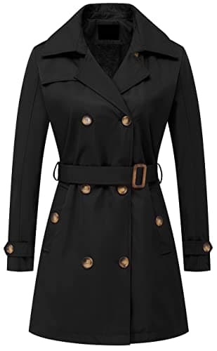 Chrisuno Women's Mid-Length Double Breasted Trench Coat with Hood — Black Velvet Lined