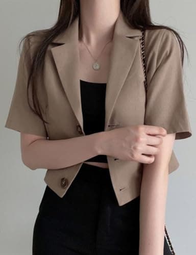 IDEALSANXUN Women's Linen Cropped Blazer