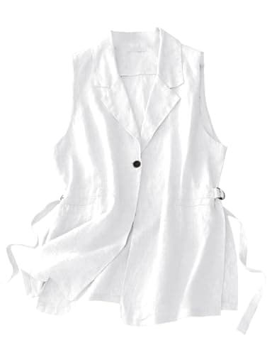 Cotton Linen Sleeveless Vest for Women — White
