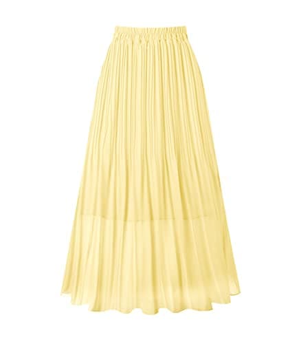 Chic Women's Chiffon Pleated A-Line Midi Skirt — Beige