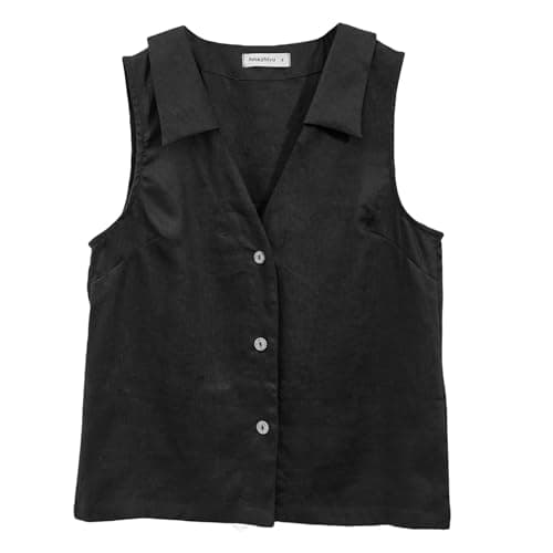 Amazhiyu Women's 100% Linen Slight Crop Button-Down Top