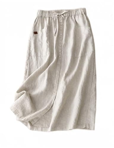 Flowy Linen Skirt for Women with Drawstring Waist and Slit