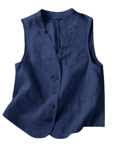 Lightweight Linen Vest for Women — Navy