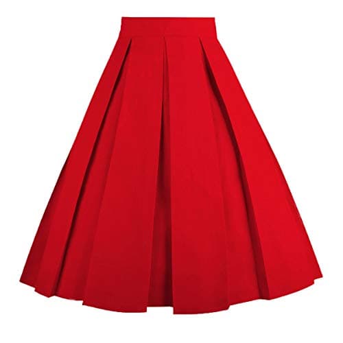 OBBUE Vintage Floral A-line Printed Midi Skirt with Pockets — Z-red