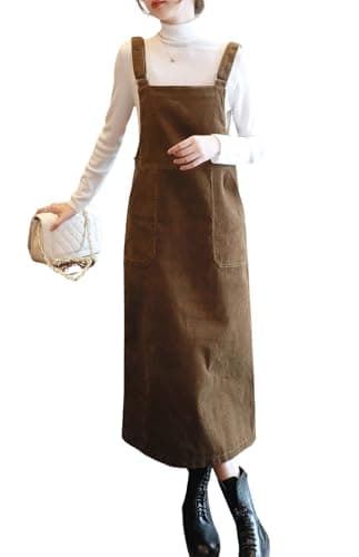 Chou Yayou Women's Cutie Corduroy Adjustable Strap Overall Dress With Fringe