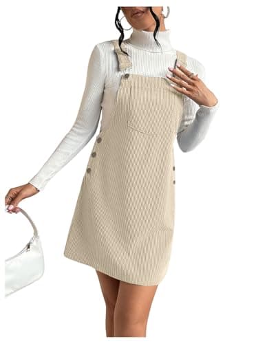 Milumia Women's Corduroy Button Front Mini Pinafore Dress with Pocket — Apricot