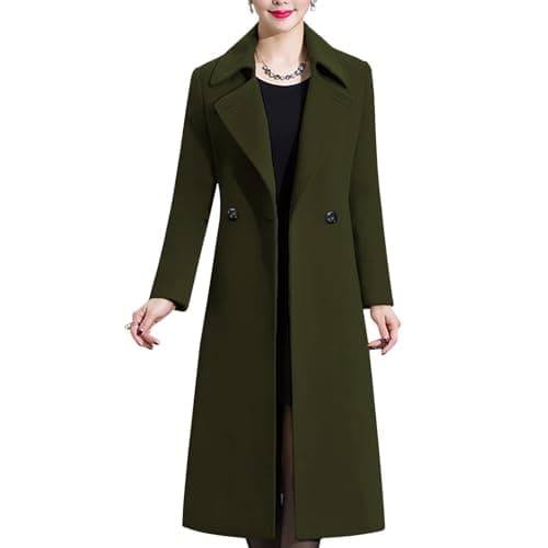 Aprsfn Women's Winter Warm Double-breasted Midi Peacoat — Army Green