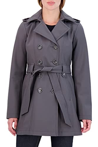 Sebby Collection Women's Soft Shell Trench Coat with Hood — Graphite