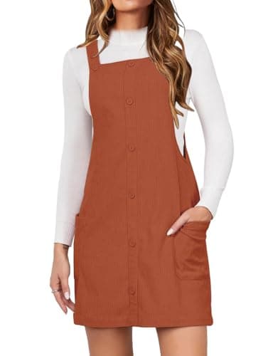IDEALSANXUN Women's Pockets Corduroy Button Down Overall Dress — Brick Red