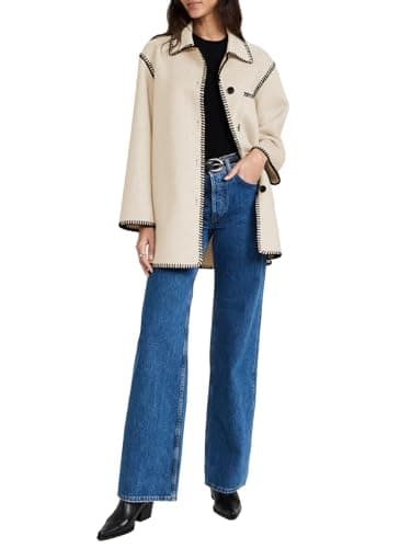 Yousify Women's Mid Length Wool Pea Coat Casual Winter Jacket